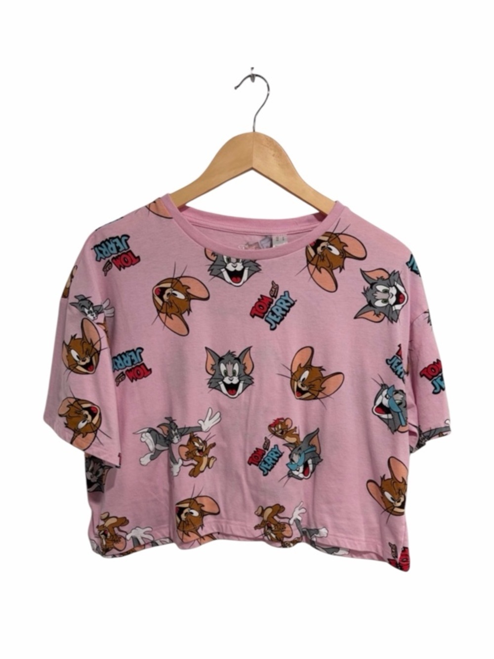Women’s Tom & Jerry Pink Graphic Cropped Tee Cotton Blend